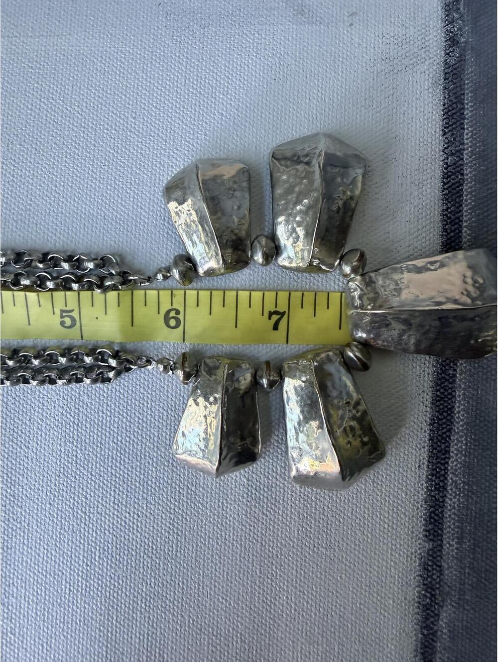 Chico's Silver Tone Statement Necklace Geometric Hammered - Picture 6 of 8